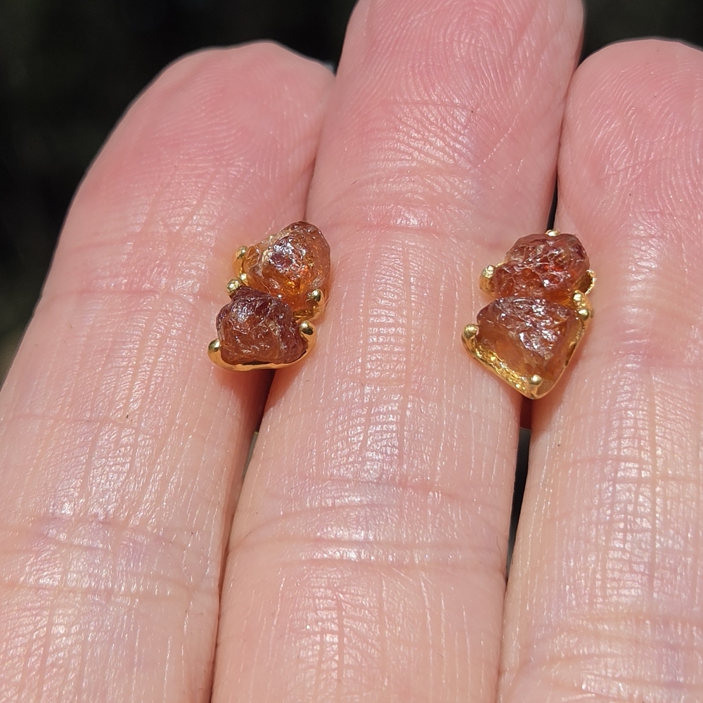 Strawberry/tangerine Raw 2k Tourmaline Sterling & Gold Earrings